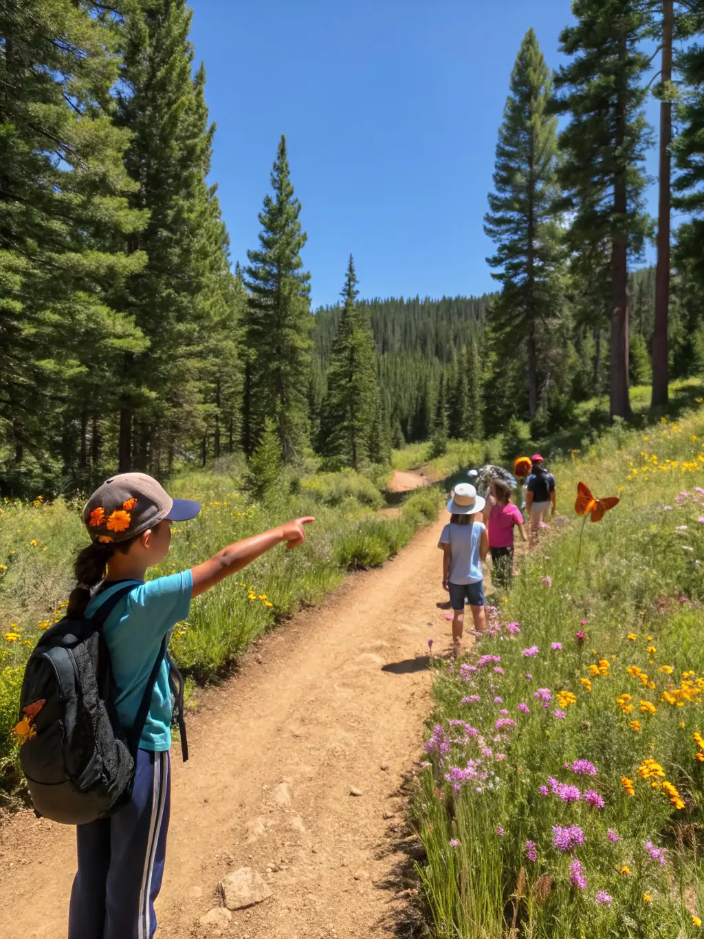 A photograph of volunteers installing new signage along a hiking trail, emphasizing the organization's efforts to improve trail navigation and safety.
