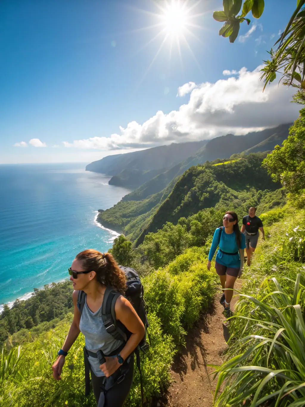 An image of hikers enjoying a pristine trail with clear signage, highlighting the sustainable tourism opportunities fostered by MAURIAC CANTAL RANDO.